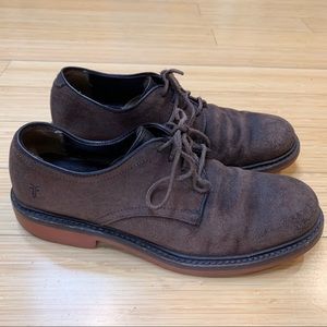 Frye Distressed Brown Suede Lace Up Oxfords, 8.5.